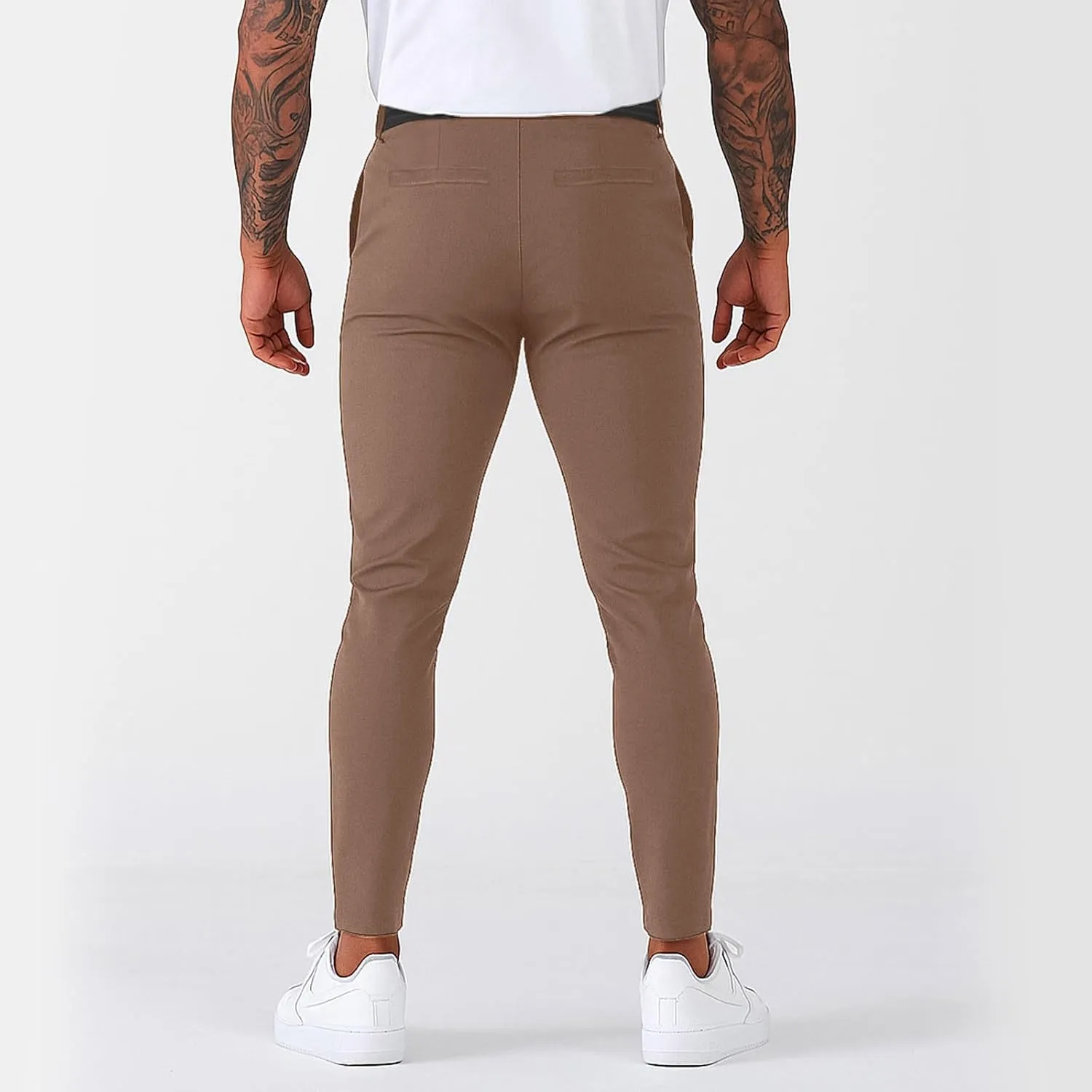 Mens Casual Dress Pants Regular Fit Stretch Chino Pants Skinny Elastic Waist Golf Pants with Pockets Pencil Trousers