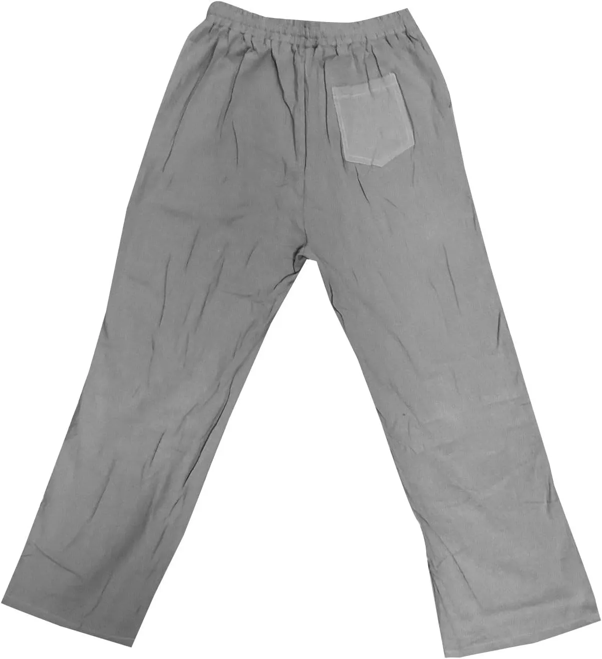 Men's Casual Linen Pants Elastic Waist Drawstring Beach Summer Pant Lightweight Straight Legs Loose Fit Trousers