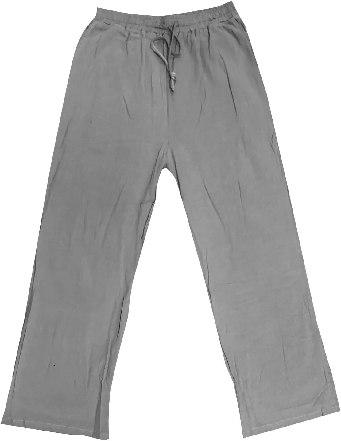 Men's Casual Linen Pants Elastic Waist Drawstring Beach Summer Pant Lightweight Straight Legs Loose Fit Trousers