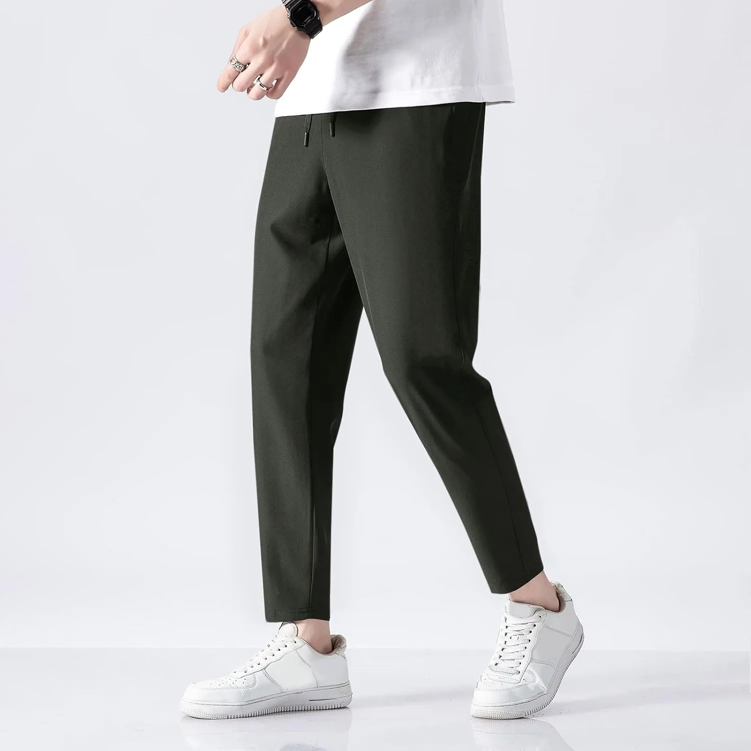 Men's Casual Pants Elastic Waist Straight-Fit Quick Dry Trousers Summer Stylish Comfy Sports Clothing