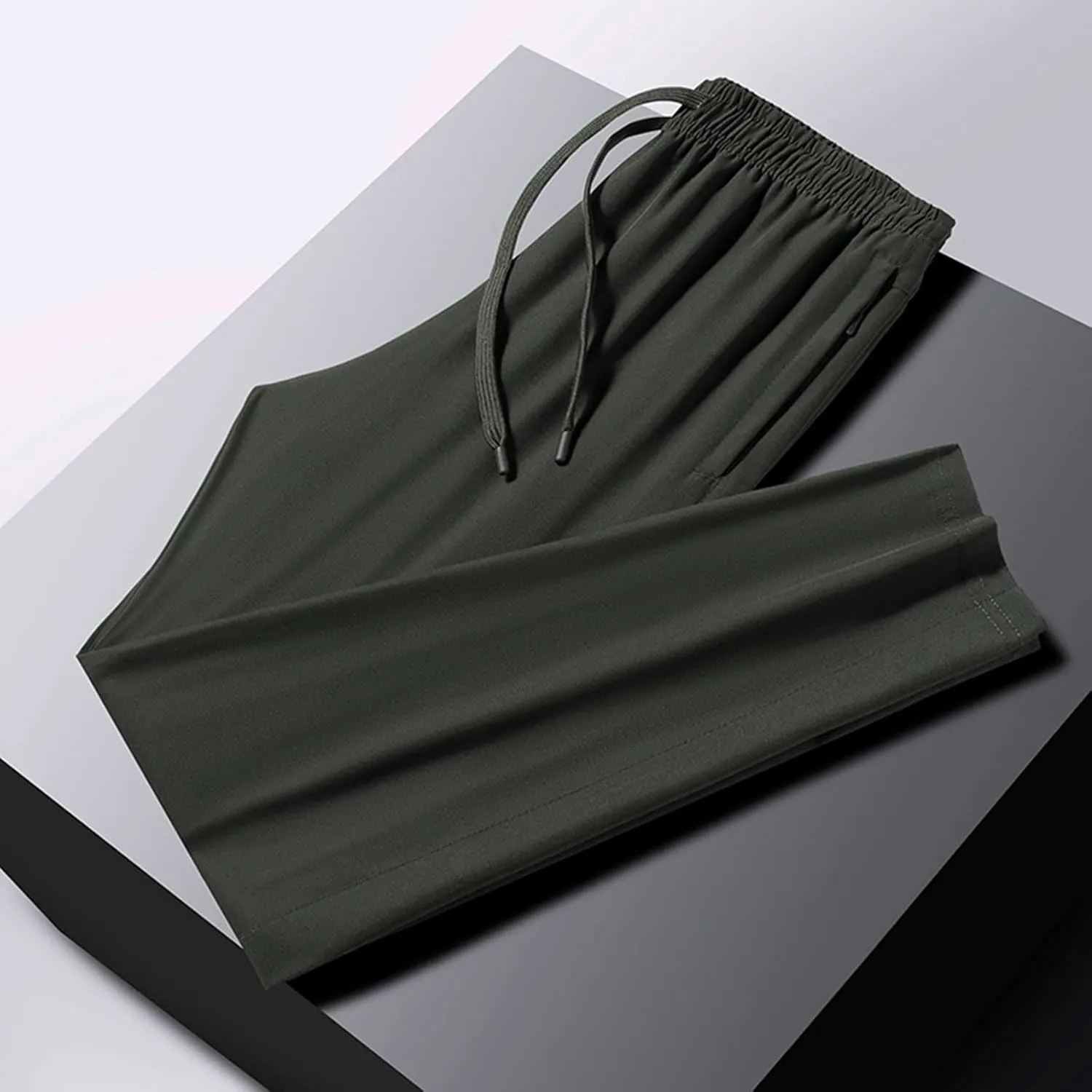 Men's Casual Pants Elastic Waist Straight-Fit Quick Dry Trousers Summer Stylish Comfy Sports Clothing