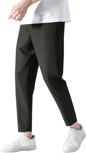 Men's Casual Pants Elastic Waist Straight-Fit Quick Dry Trousers Summer Stylish Comfy Sports Clothing
