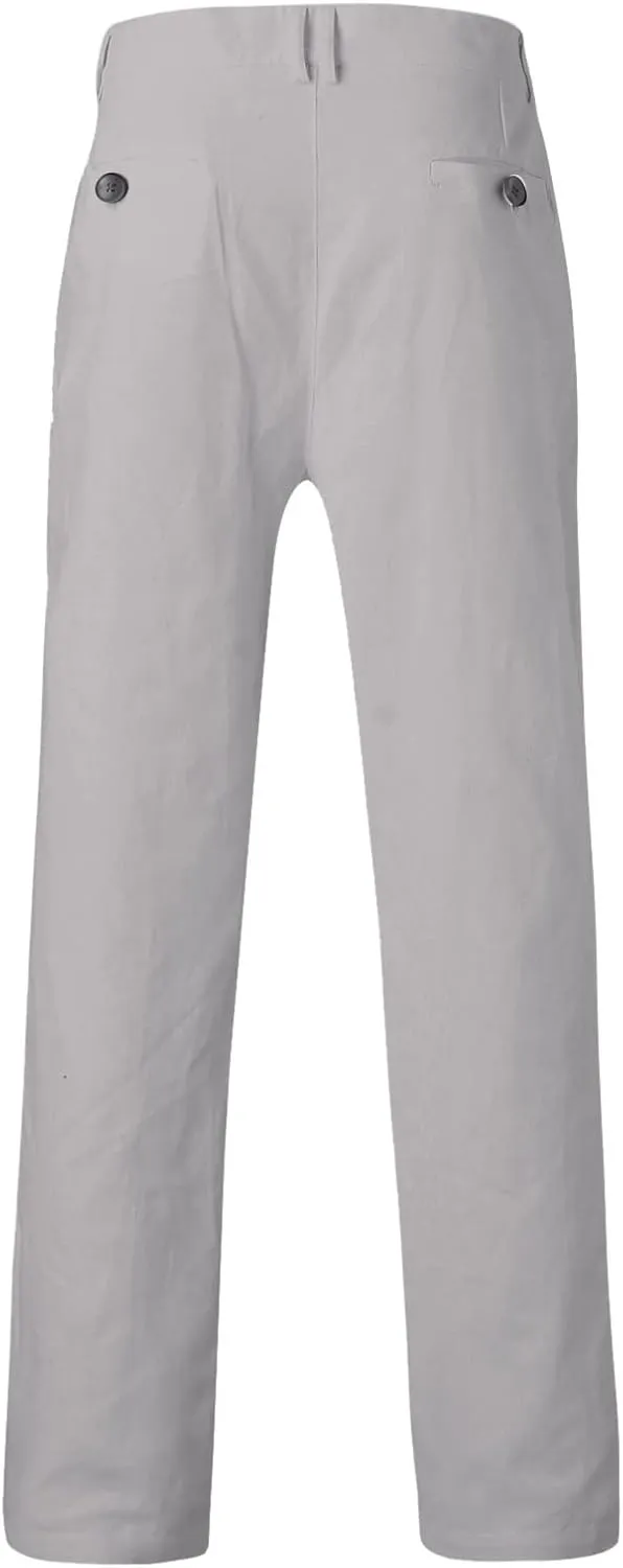 Men's Casual Pants Elastic Waisted Drawstring Classic-Fit Trousers Summer Soft Leisure Pants with Pockets