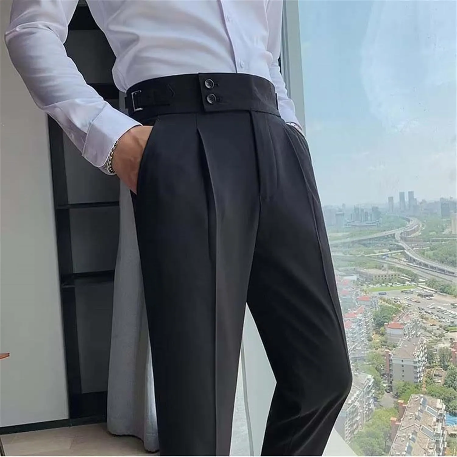 Men's Casual Pants Elastic Waisted Slim Fit Solid Work Pant Lightweight Summer Casual Outdoor Trousers