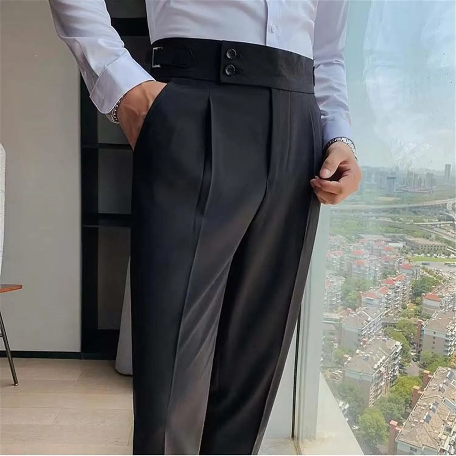 Men's Casual Pants Elastic Waisted Slim Fit Solid Work Pant Lightweight Summer Casual Outdoor Trousers