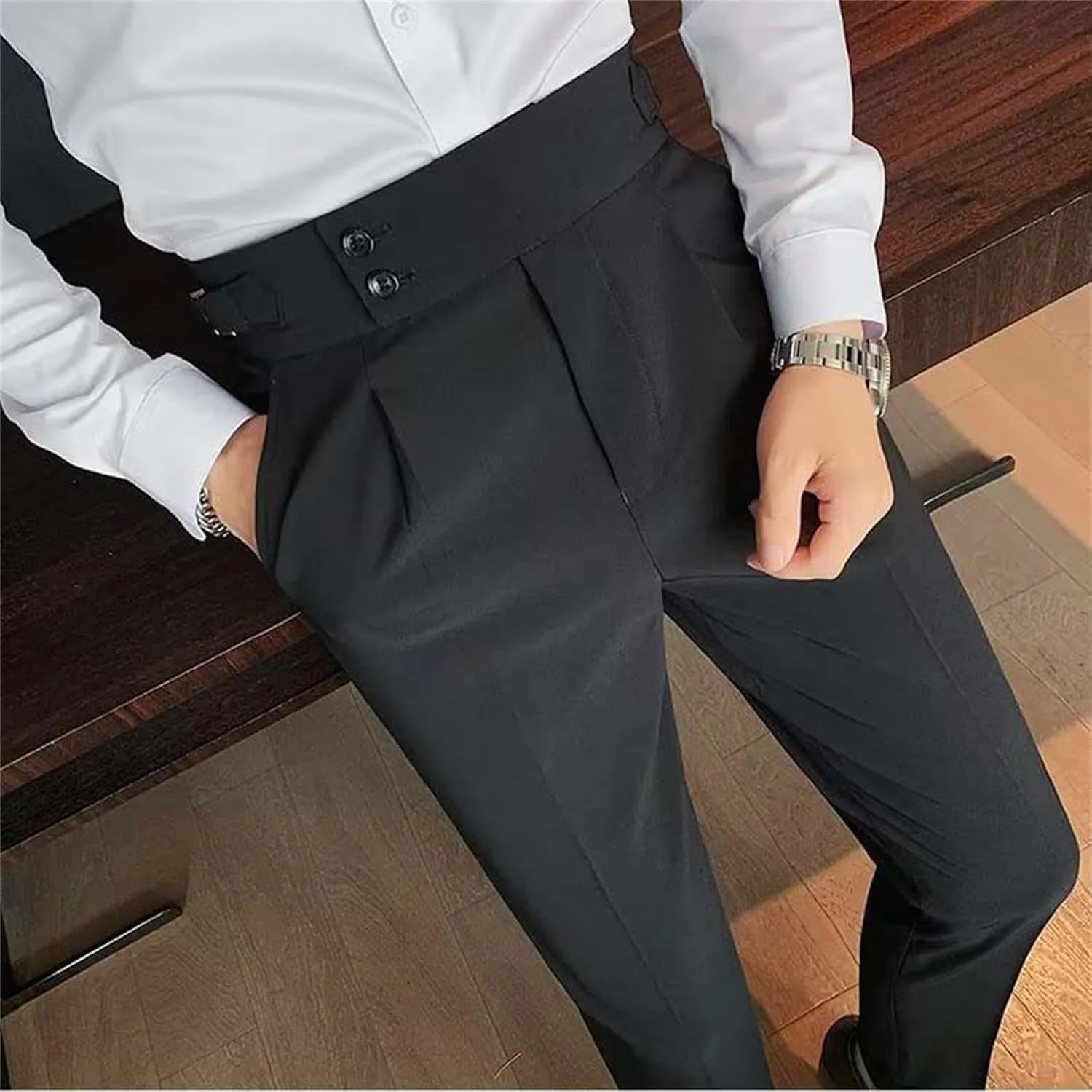Men's Casual Pants Elastic Waisted Slim Fit Solid Work Pant Lightweight Summer Casual Outdoor Trousers