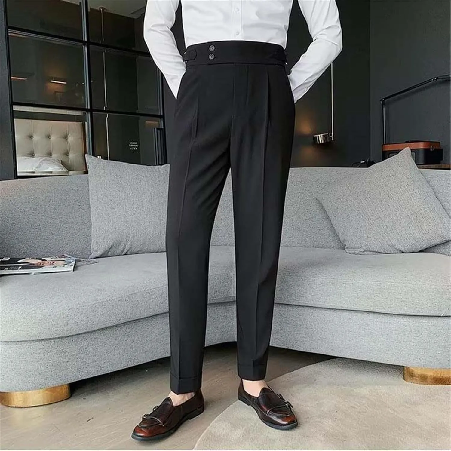 Men's Casual Pants Elastic Waisted Slim Fit Solid Work Pant Lightweight Summer Casual Outdoor Trousers