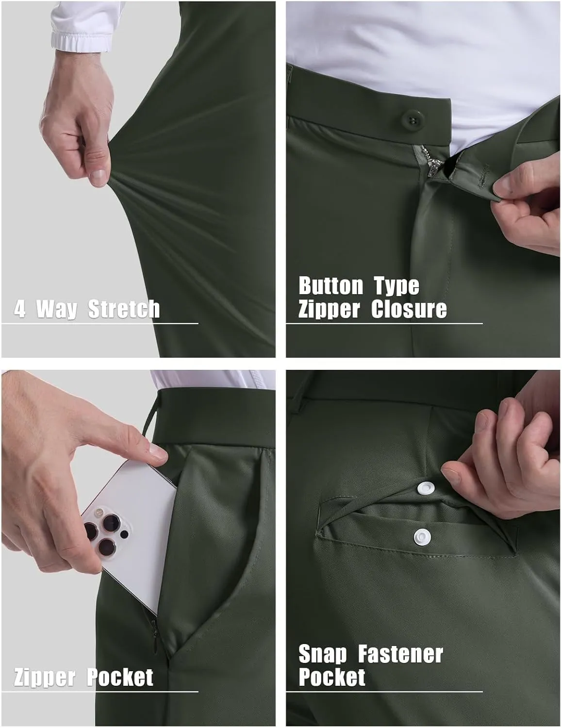 Men's Casual Tapered Pants Solid Flat Front Trousers Stretchy Golf Track Pants Slim Fit Jogging Trousers with Pockets