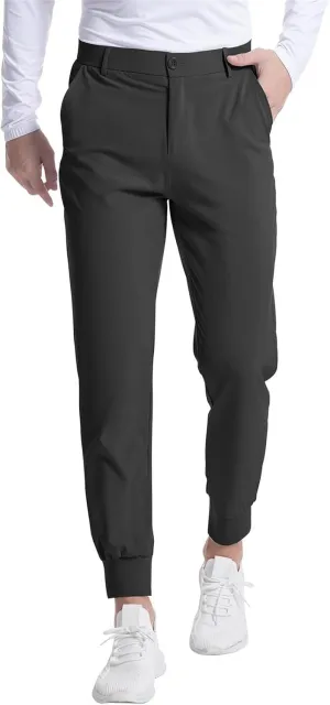 Men's Casual Tapered Pants Solid Flat Front Trousers Stretchy Golf Track Pants Slim Fit Jogging Trousers with Pockets