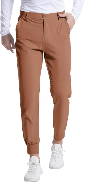 Men's Casual Tapered Pants Solid Flat Front Trousers Stretchy Golf Track Pants Slim Fit Jogging Trousers with Pockets