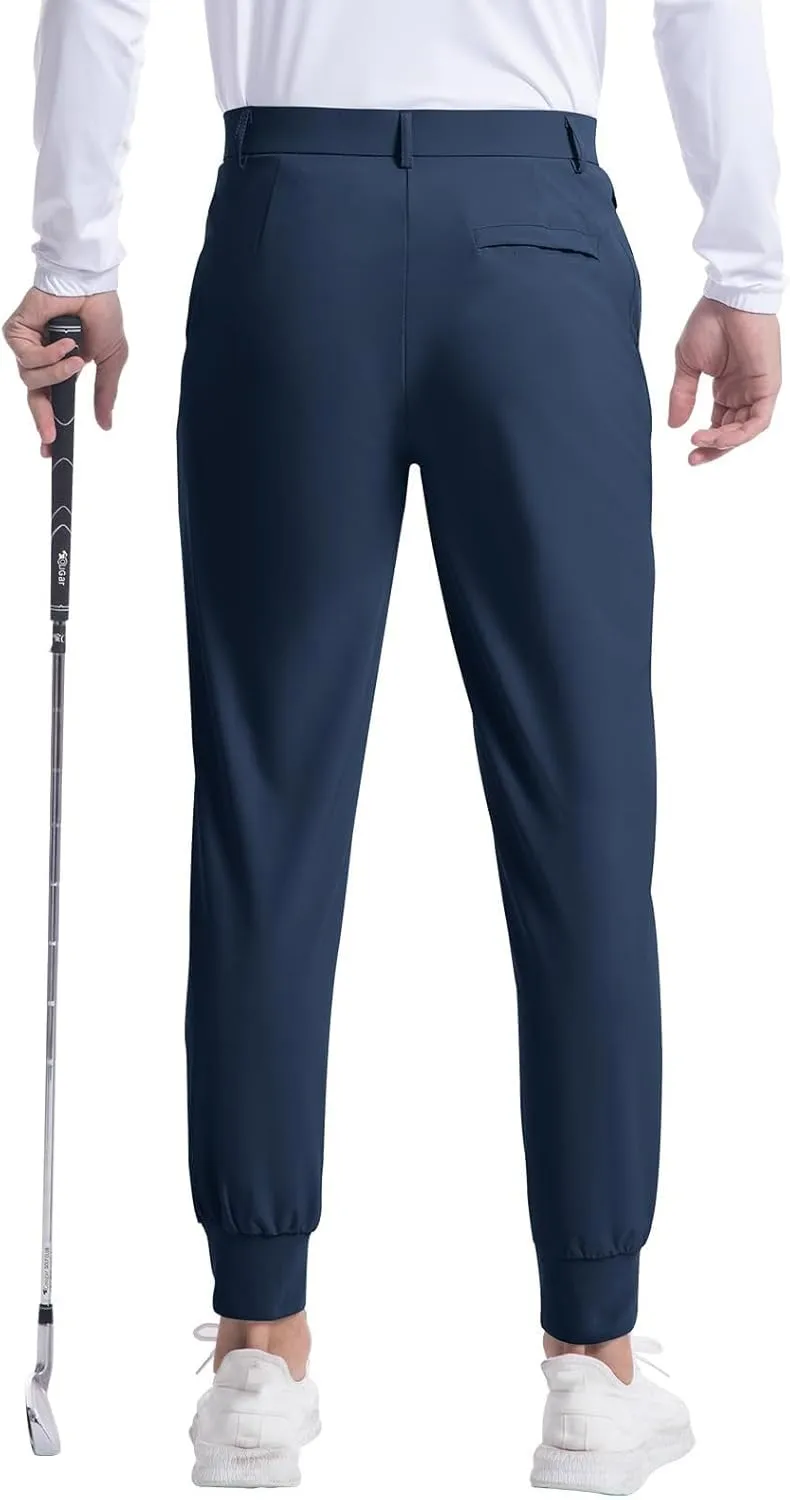 Men's Casual Tapered Pants Solid Flat Front Trousers Stretchy Golf Track Pants Slim Fit Jogging Trousers with Pockets
