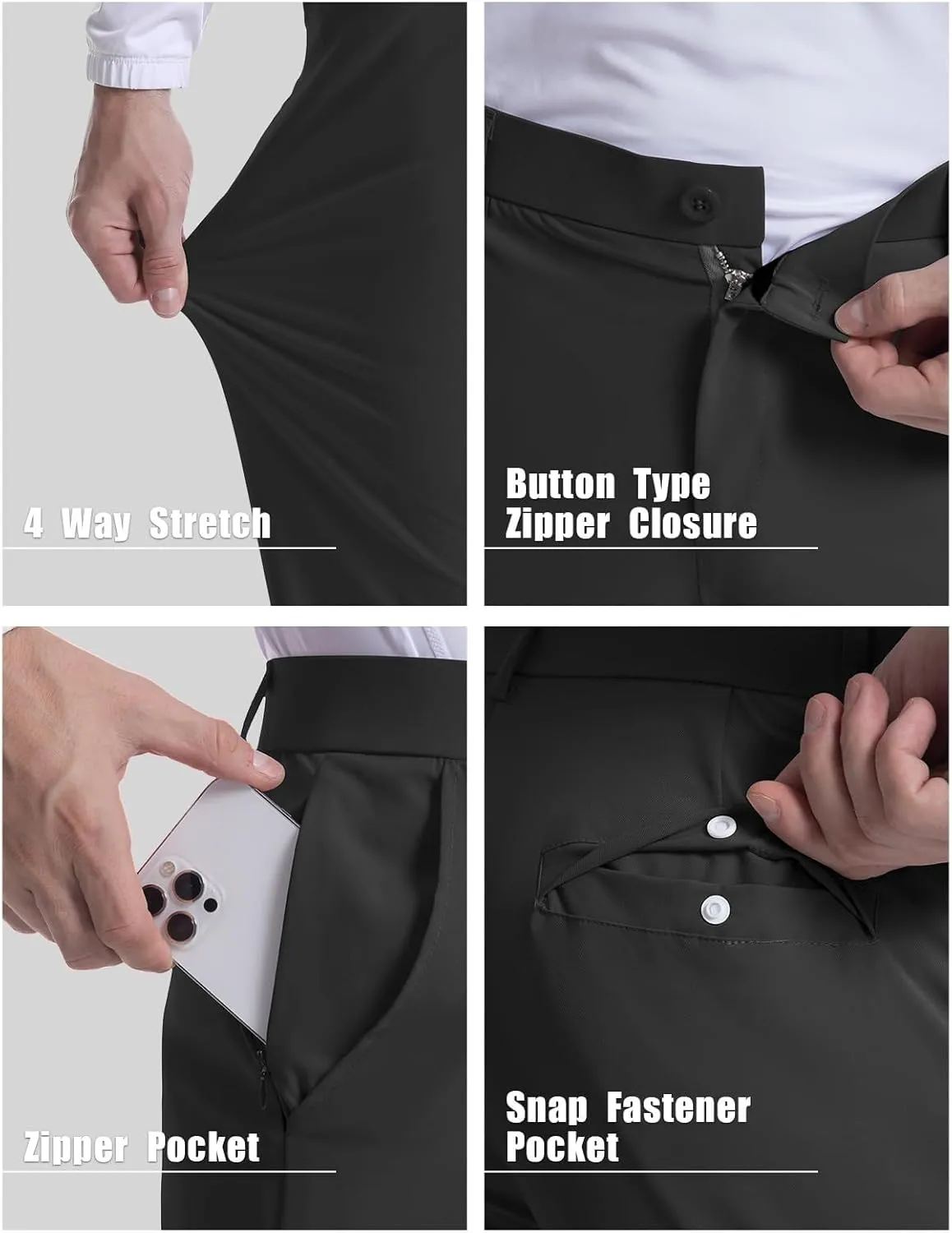 Men's Casual Tapered Pants Solid Flat Front Trousers Stretchy Golf Track Pants Slim Fit Jogging Trousers with Pockets