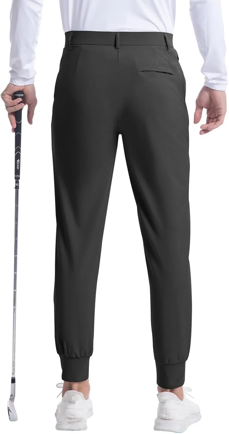 Men's Casual Tapered Pants Solid Flat Front Trousers Stretchy Golf Track Pants Slim Fit Jogging Trousers with Pockets