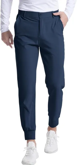 Men's Casual Tapered Pants Solid Flat Front Trousers Stretchy Golf Track Pants Slim Fit Jogging Trousers with Pockets