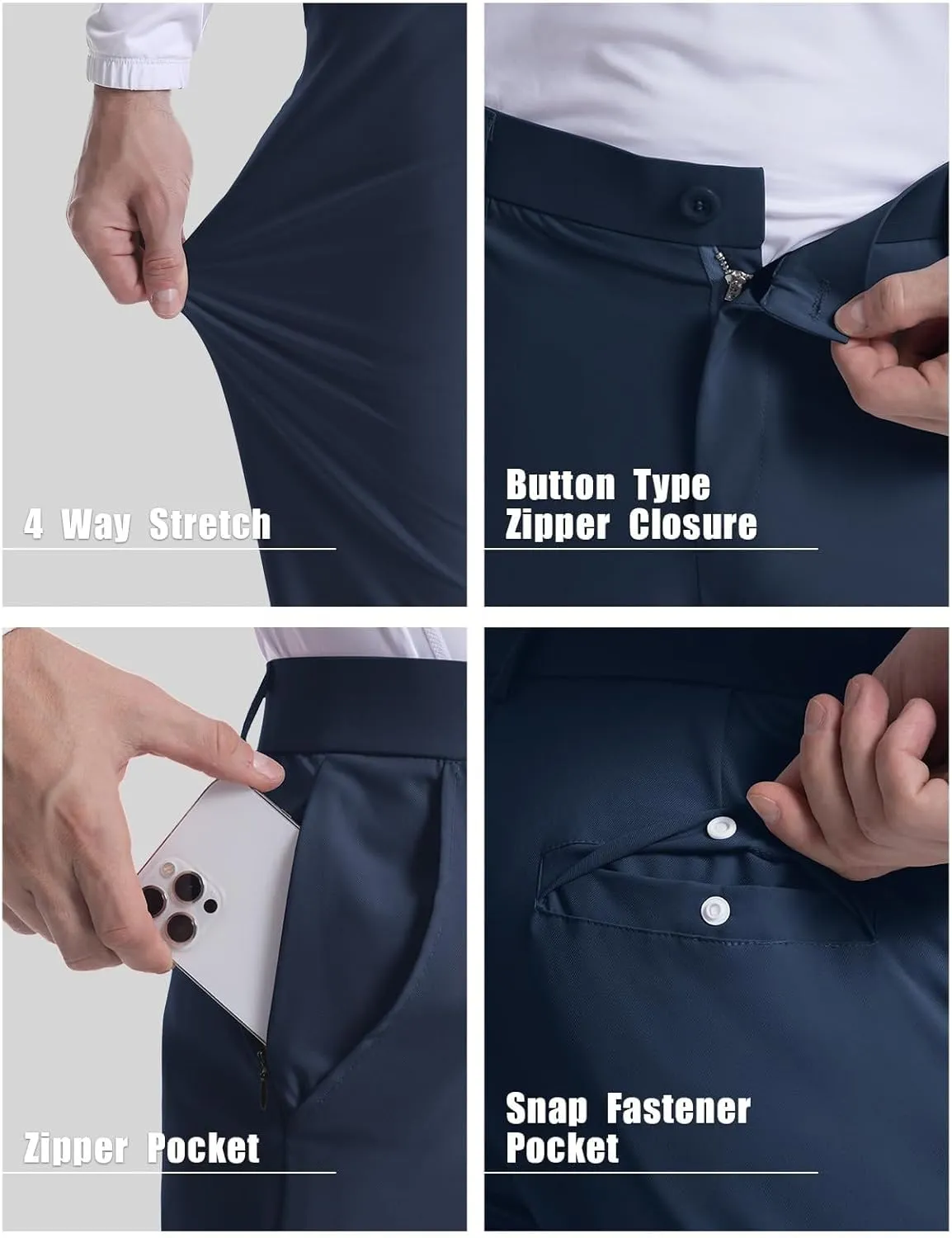 Men's Casual Tapered Pants Solid Flat Front Trousers Stretchy Golf Track Pants Slim Fit Jogging Trousers with Pockets