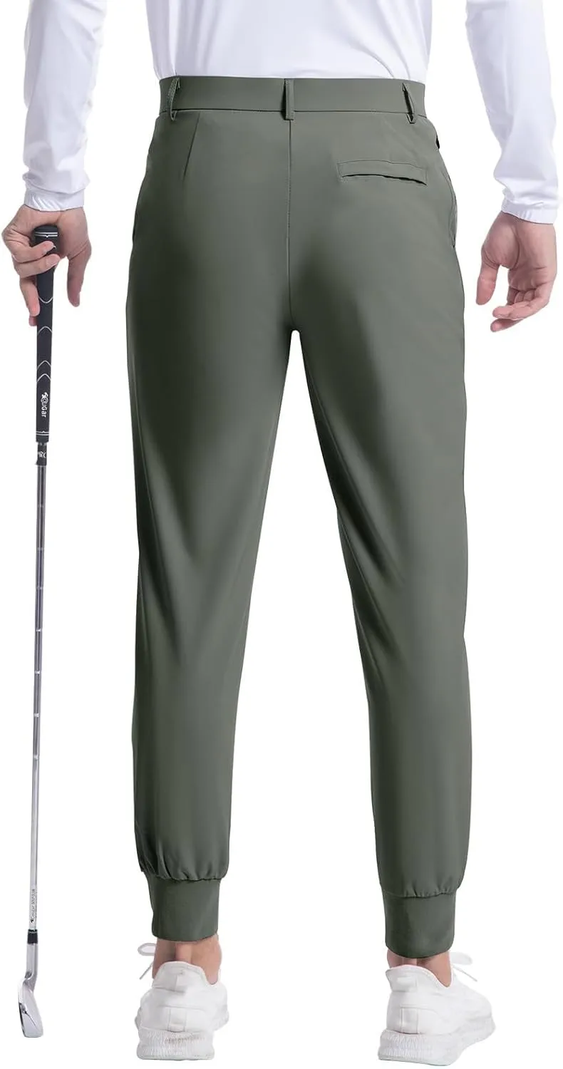 Men's Casual Tapered Pants Solid Flat Front Trousers Stretchy Golf Track Pants Slim Fit Jogging Trousers with Pockets