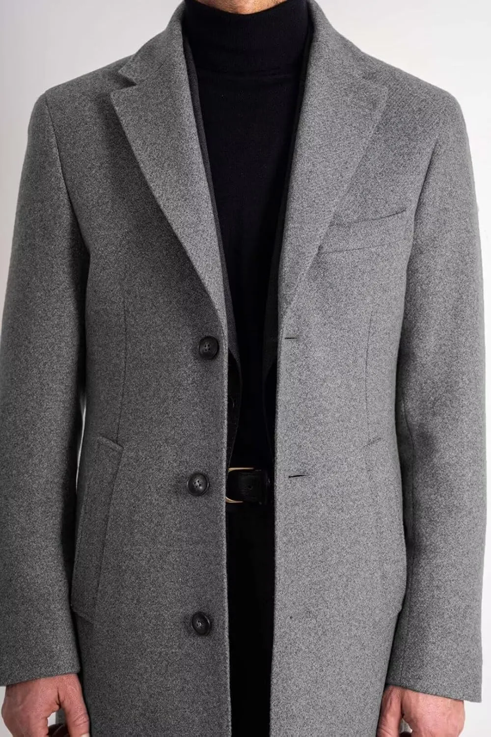 Men's Classic Coat Winter Wool Blend Long Trench Coat Notch Lapel Single Breasted Business Party Overcoat ASDF10