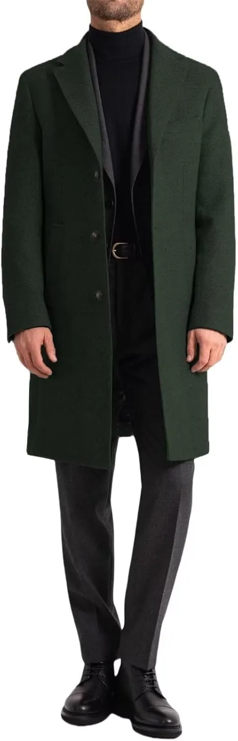 Men's Classic Coat Winter Wool Blend Long Trench Coat Notch Lapel Single Breasted Business Party Overcoat ASDF10