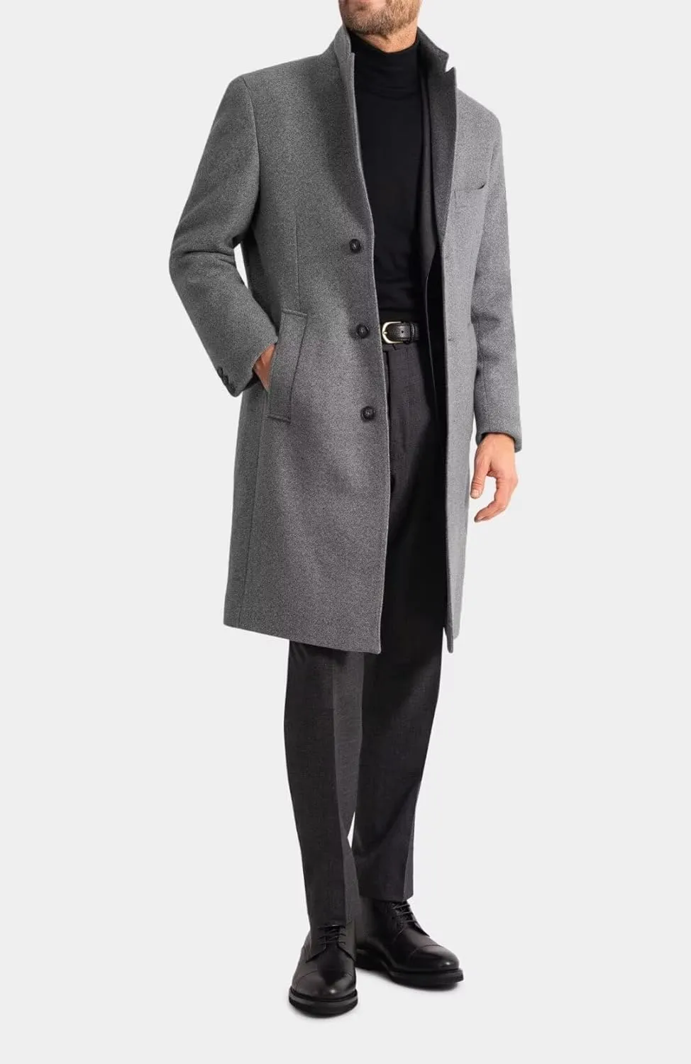 Men's Classic Coat Winter Wool Blend Long Trench Coat Notch Lapel Single Breasted Business Party Overcoat ASDF10