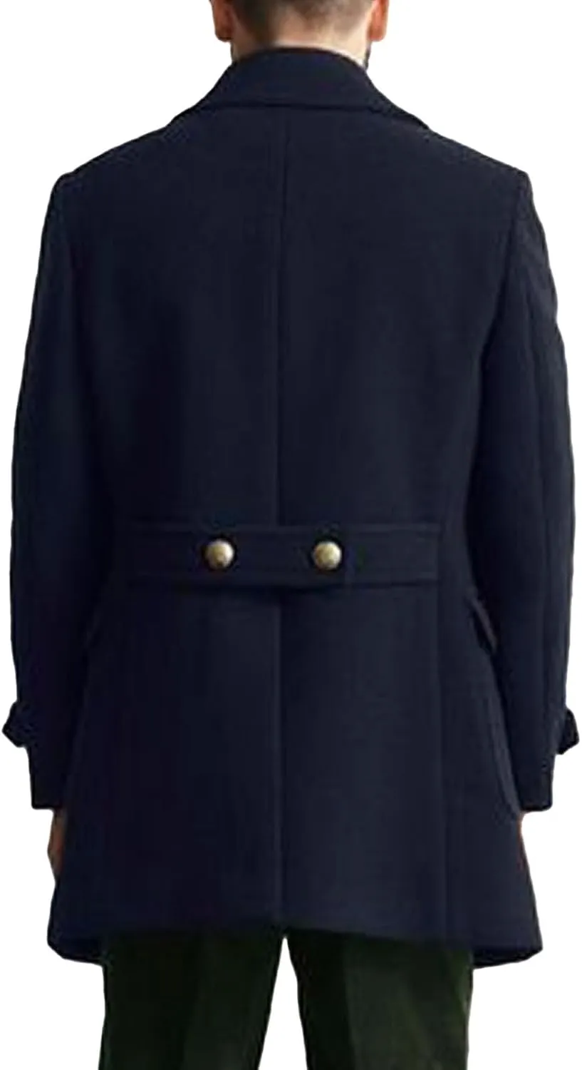 Mens Classic Pea Coat Notched Collar Double Breasted Slim Fit Winter Warm Heavyweight Trench Coats Overcoats Outwear