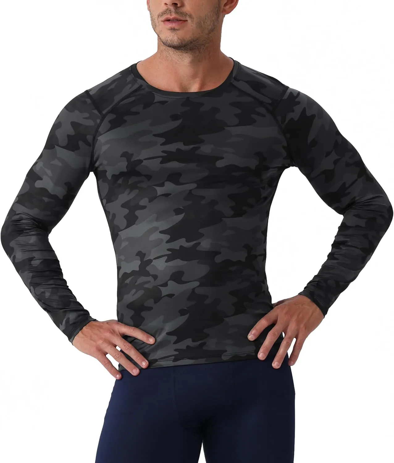 Men's Compression Long Sleeve Shirts, Cool Dry Sport Workout Underwear Shirt Athletic Baselayer Running Tops 1/2 Pack