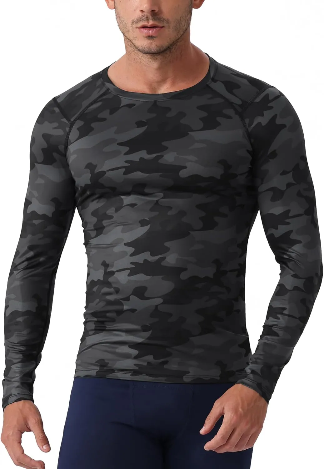 Men's Compression Long Sleeve Shirts, Cool Dry Sport Workout Underwear Shirt Athletic Baselayer Running Tops 1/2 Pack
