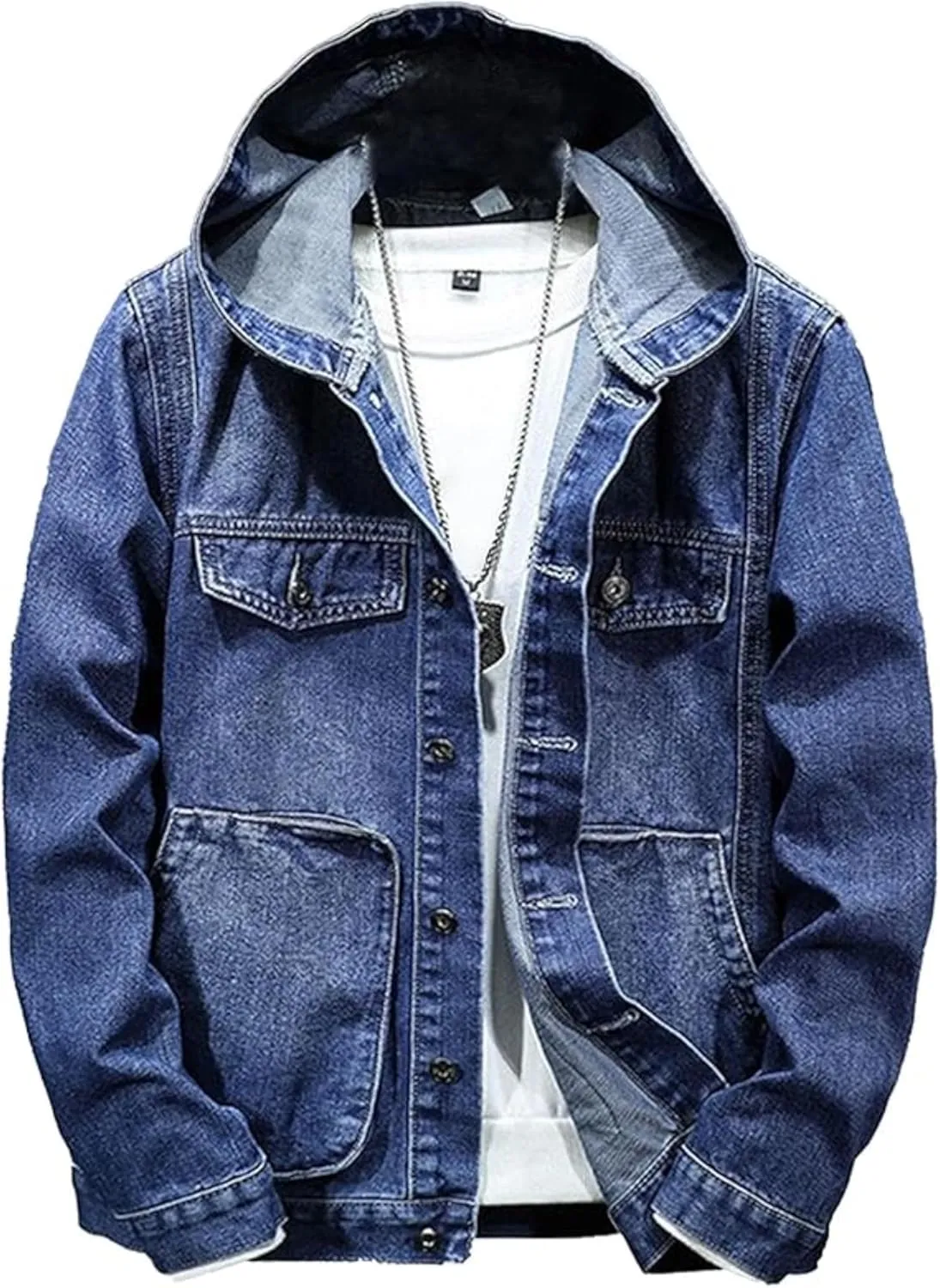 Men's Denim Hoodie Jacket Casual Long Sleeve Button Down Denim Trucker Coat Warm Winter Hooded Jean Jackets (DarkBlue3,Medium)