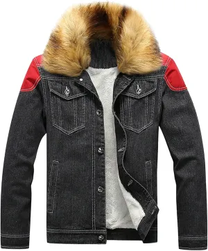 Mens Denim Jacket, Gutori Men Corduroy Sherpa Lined Winter Warm Coats Faux Fur Lapel Collar Western Jeans Outwear S-5XL