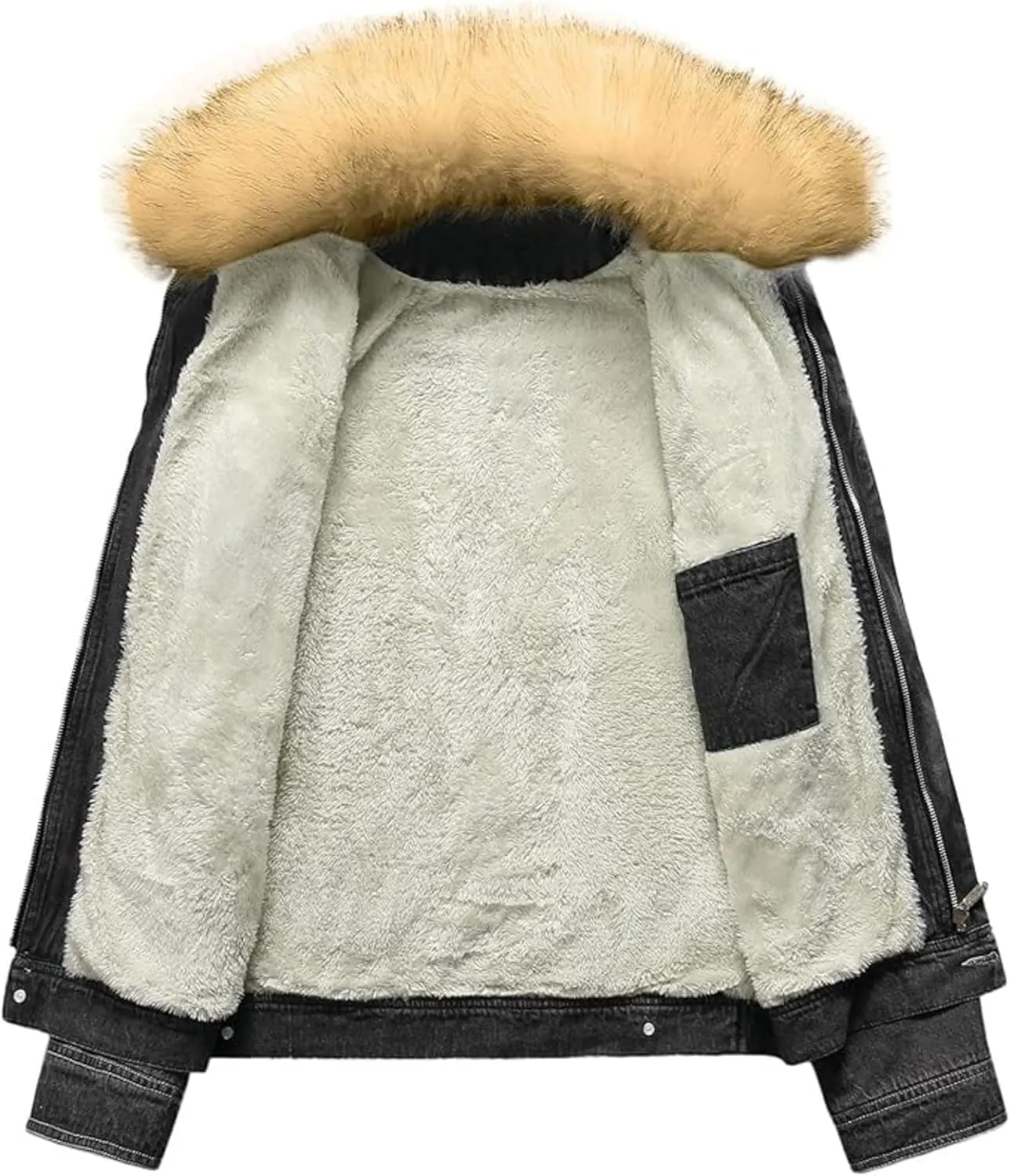 Mens Denim Jacket Plus Cotton Warm Fur Collar Sherpa Lined Denim Coat Vintage Fleece Cowboy Jean Jackets