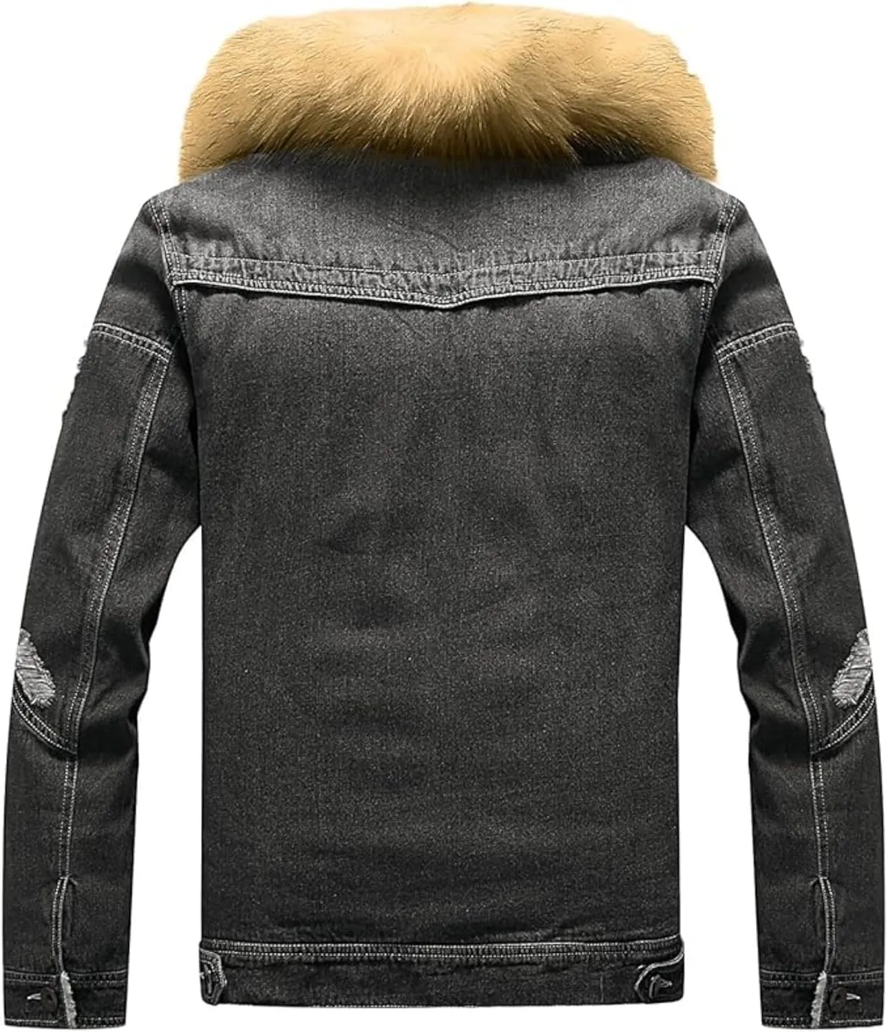 Mens Denim Jacket Plus Cotton Warm Fur Collar Sherpa Lined Denim Coat Vintage Fleece Cowboy Jean Jackets