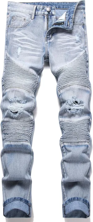 Men's Distressed Ripped Slim Fit Denim Jeans Pants
