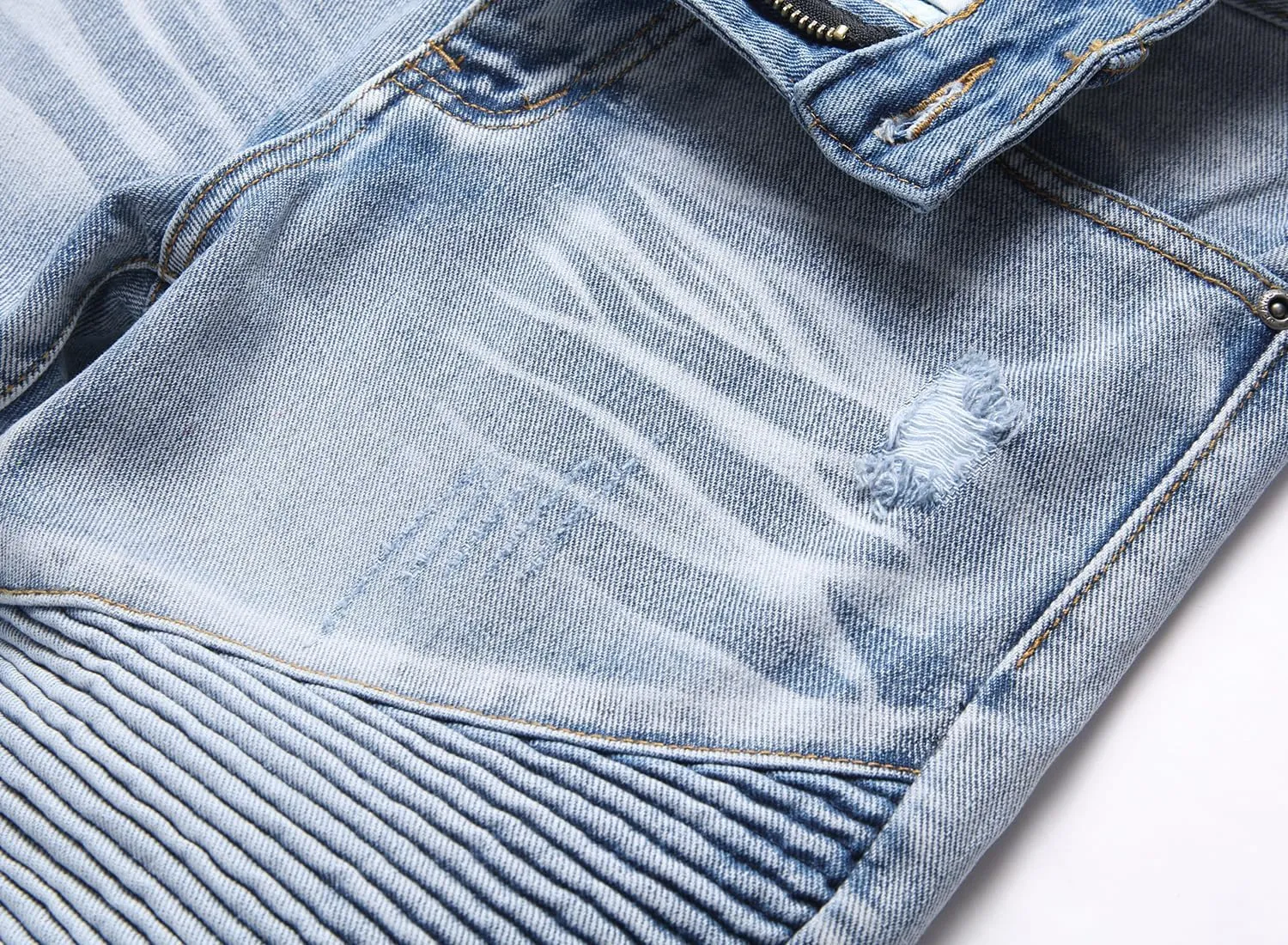 Men's Distressed Ripped Slim Fit Denim Jeans Pants