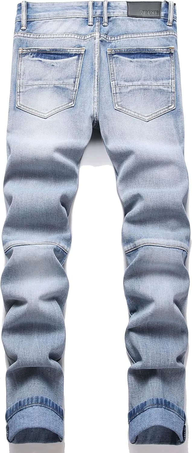 Men's Distressed Ripped Slim Fit Denim Jeans Pants