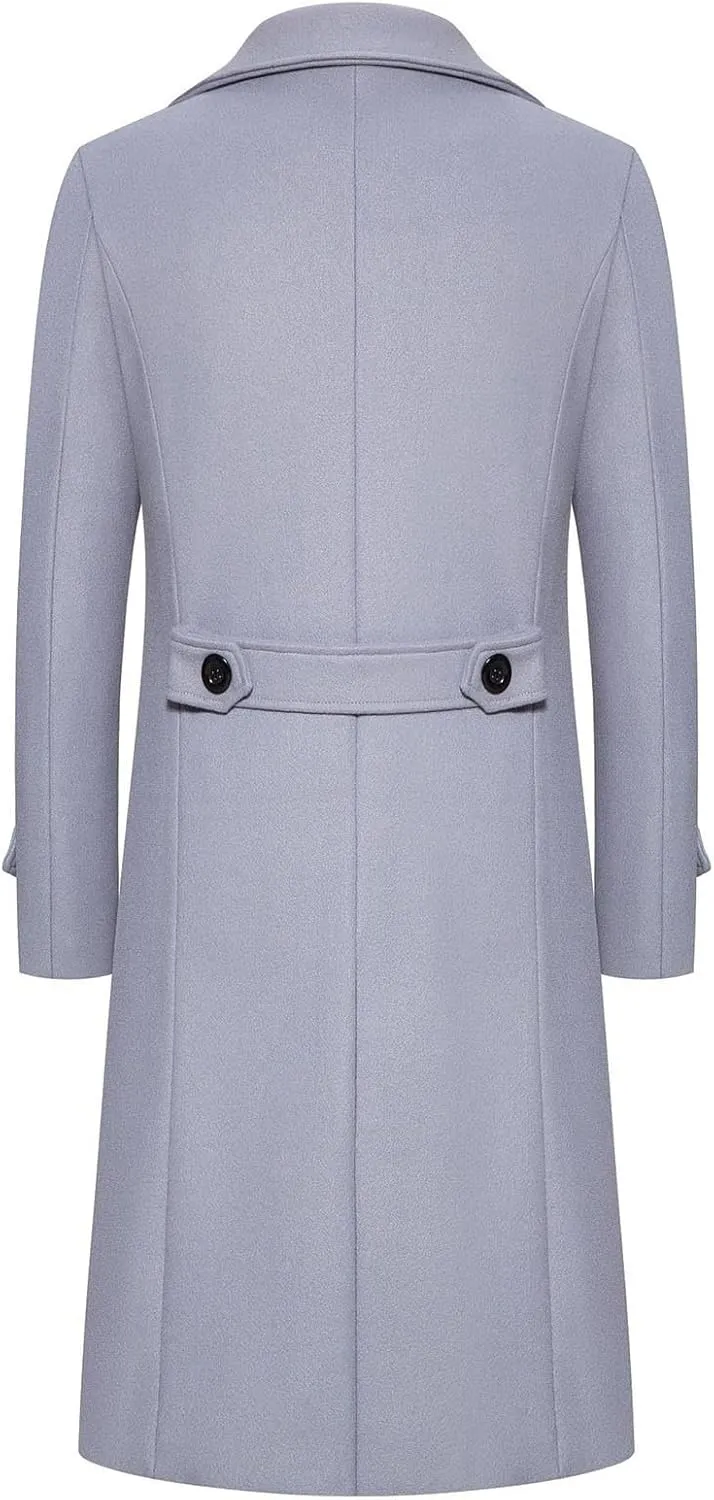 Mens Double Breasted Trench Coat Mid Long Jacket Notched Lapel Winter Chunky Warm Overcoat Business Handsome Peacoats