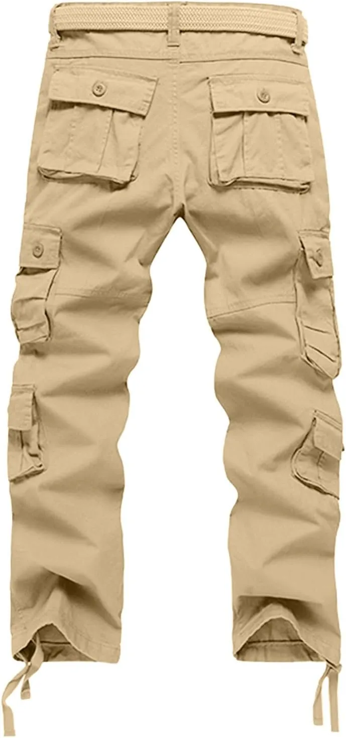 Men's Drawstring Multi Pocket Casual Pants Hiking Workout Cotton Cargo Pants