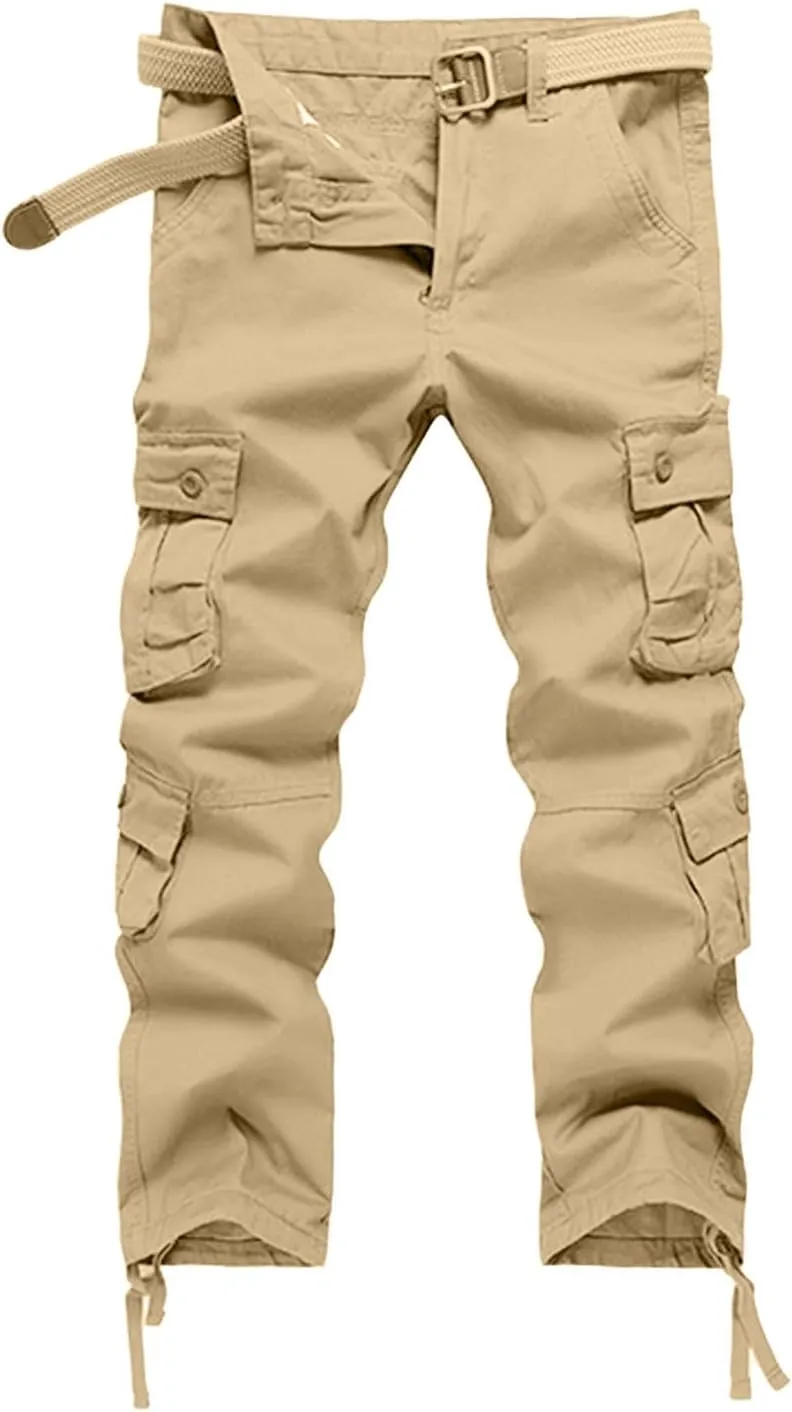 Men's Drawstring Multi Pocket Casual Pants Hiking Workout Cotton Cargo Pants