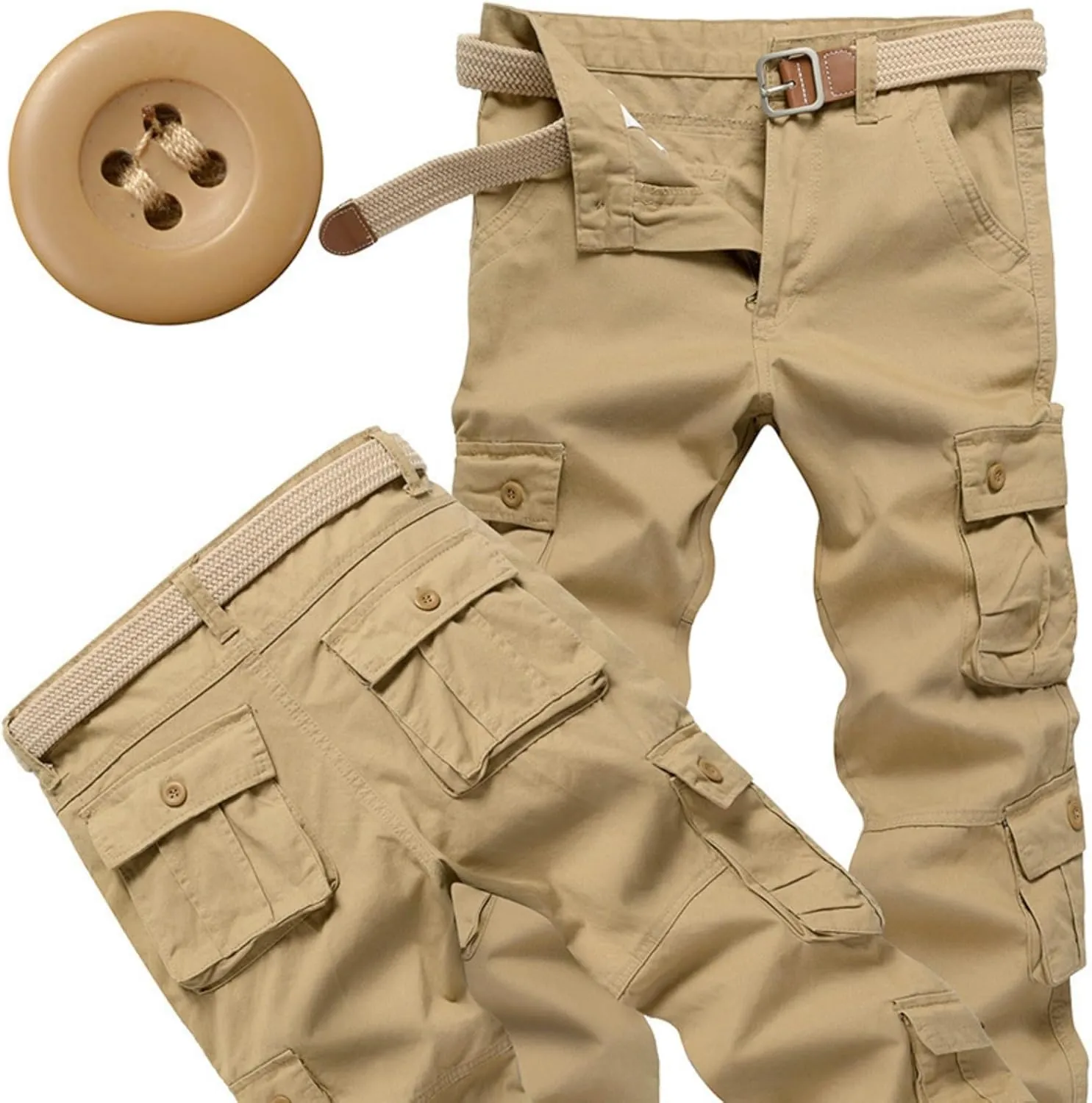Men's Drawstring Multi Pocket Casual Pants Hiking Workout Cotton Cargo Pants