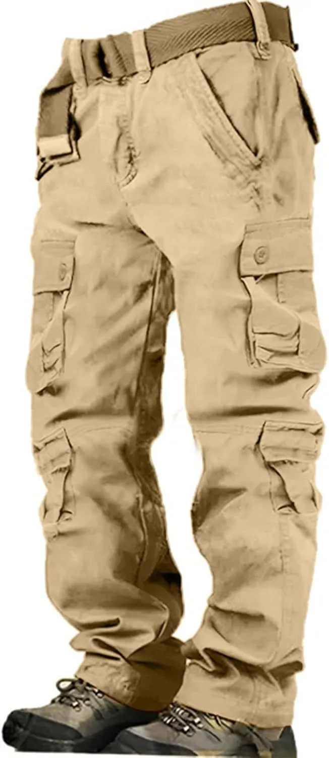 Men's Drawstring Multi Pocket Casual Pants Hiking Workout Cotton Cargo Pants