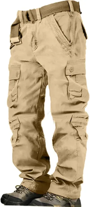 Men's Drawstring Multi Pocket Casual Pants Hiking Workout Cotton Cargo Pants
