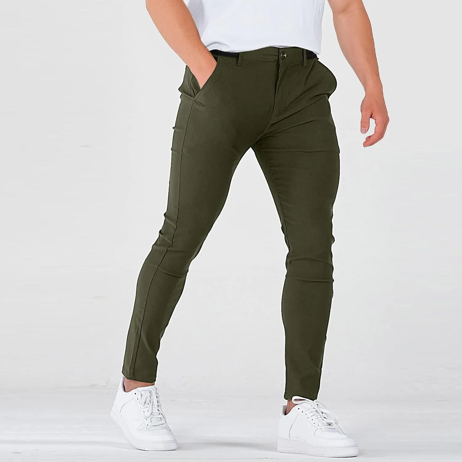 Mens Dress Pants Slim Fit Stretch Golf Pants with Pockets Tapered Lightweight Business Elastic Waist Chino Pants