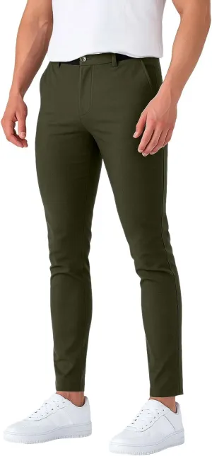 Mens Dress Pants Slim Fit Stretch Golf Pants with Pockets Tapered Lightweight Business Elastic Waist Chino Pants