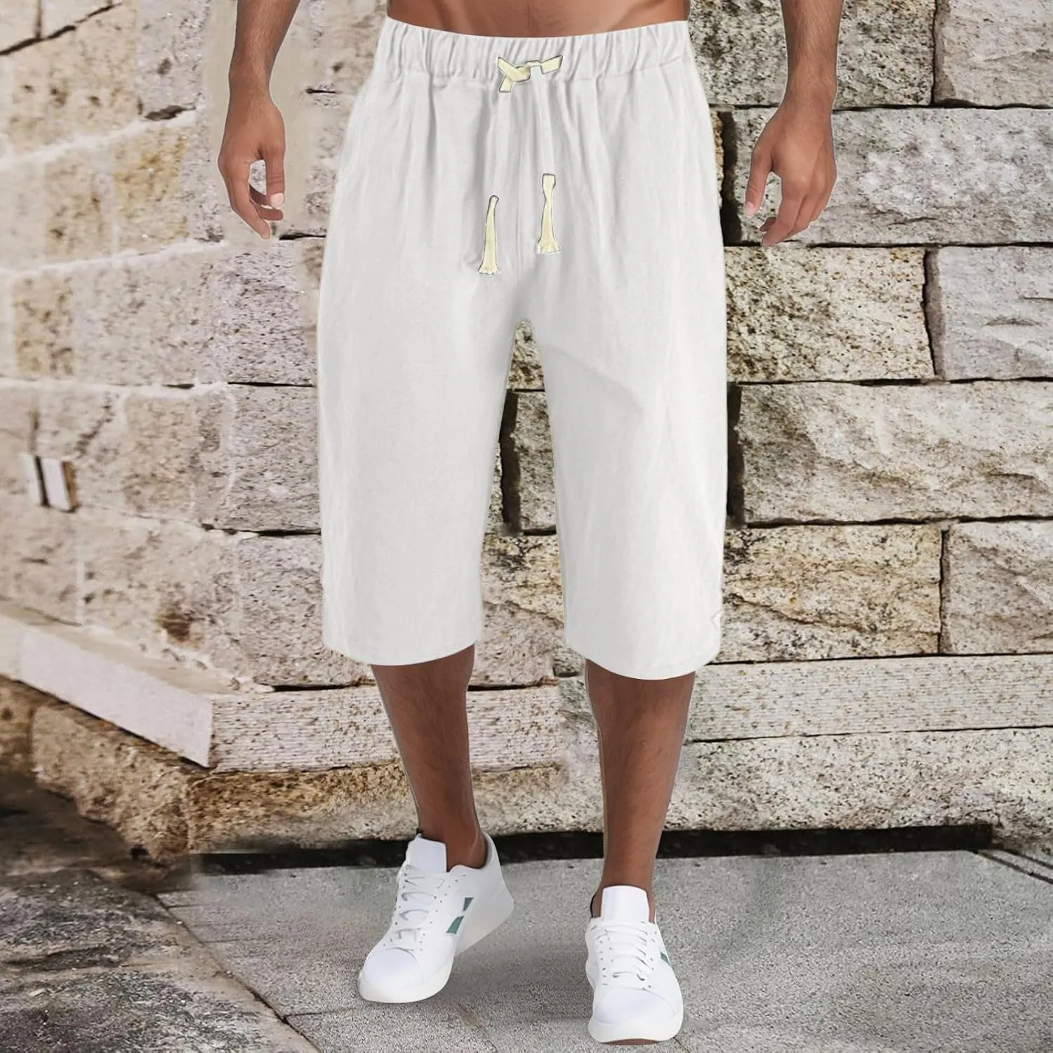 Mens Fashion Casual Simple Solid Color Lumbar Frenum Pants Calf Length Trousers Chinos Pants Men Stretch