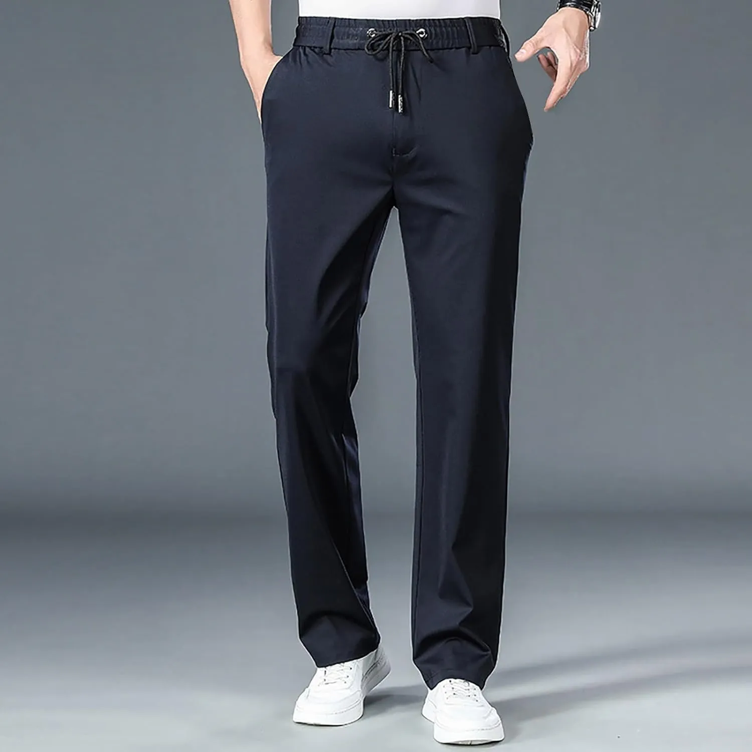 Men's Fashion Thin Solid Color Casual Elastic Sweatpants Chinos Pants Men Slim Fit