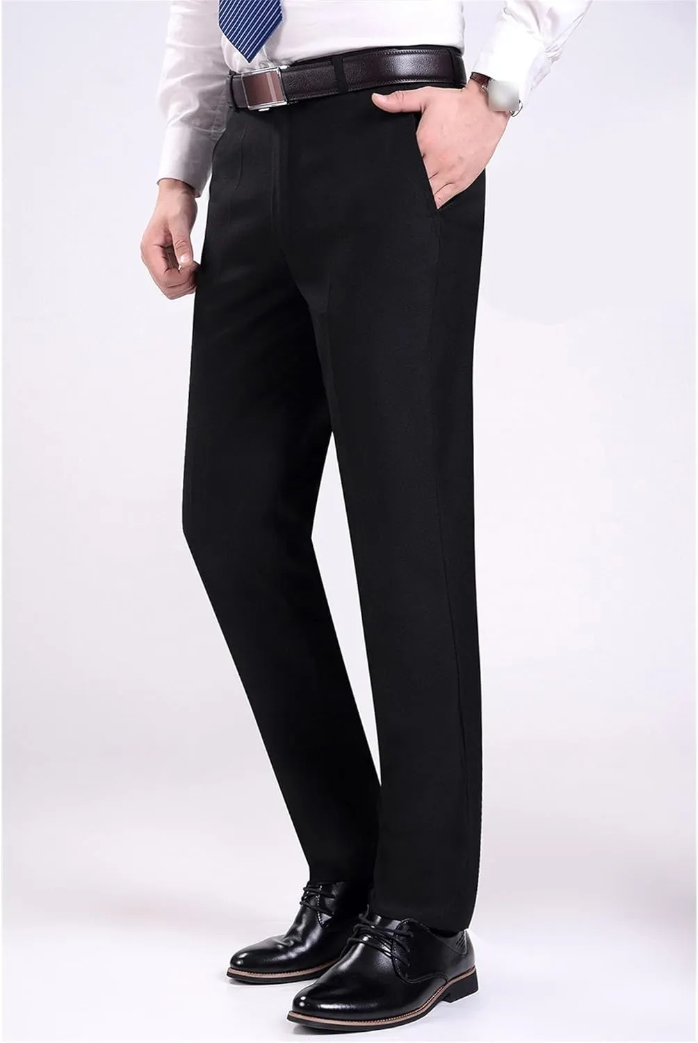Mens Flat Front Tapered Pants Slim Fit Tapered Trousers Casual Cotton Business Chino Pant