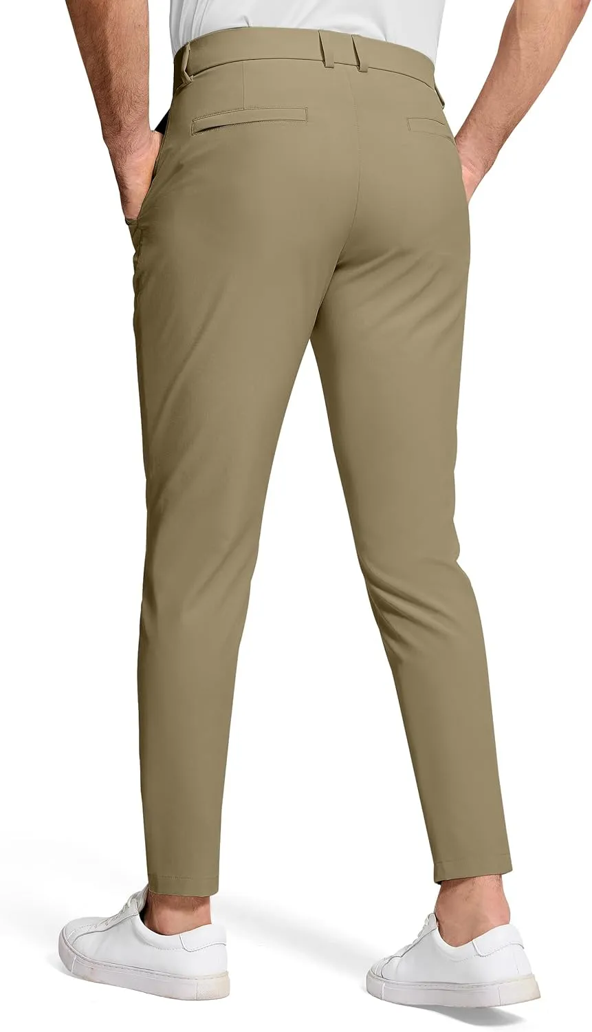 Men's Golf Dress Pants 30" Inseam Stretch Skinny Tapered Lightweight Breathable Chino Trousers with Pockets for Casual Work
