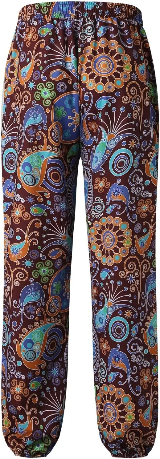 Mens Hip Hop Baggy Aladdin Harem Pants Hippie Ethnic Print Boho Beach Yoga Trousers Linen Cotton Drop Crotch Trousers