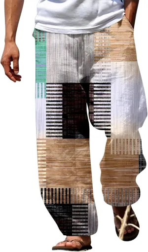 Mens Hippie Holiday Harem Pants Loose Fit Patchwork Hip Hip Boho Pants Drawstring Summer Aladdin Beach Yoga Trousers