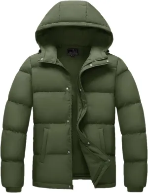 Mens Hooded Solid Color Zipper Cotton-Padded Lightweight Warm Quilted Parka Coat