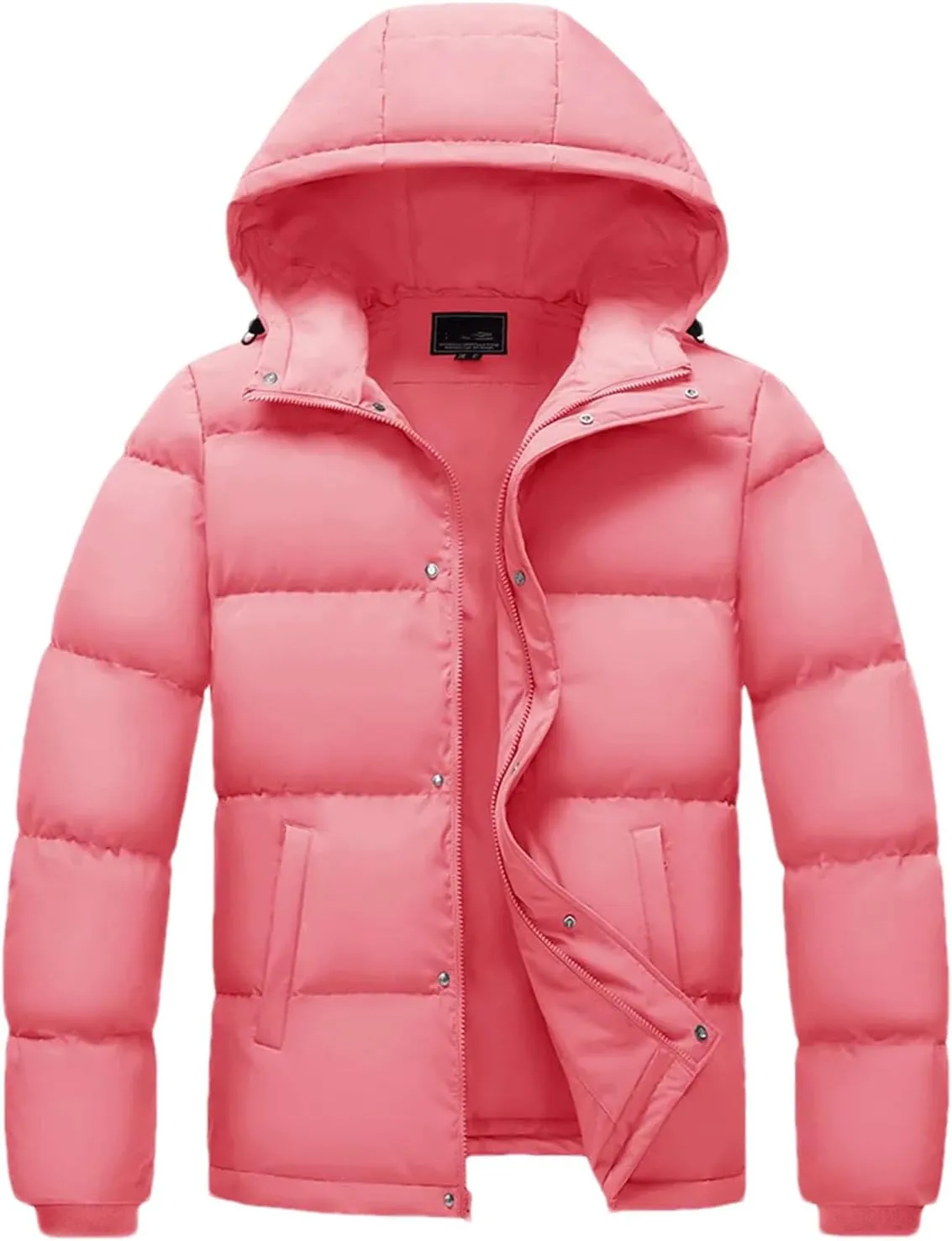 Mens Hooded Solid Color Zipper Cotton-Padded Lightweight Warm Quilted Parka Coat