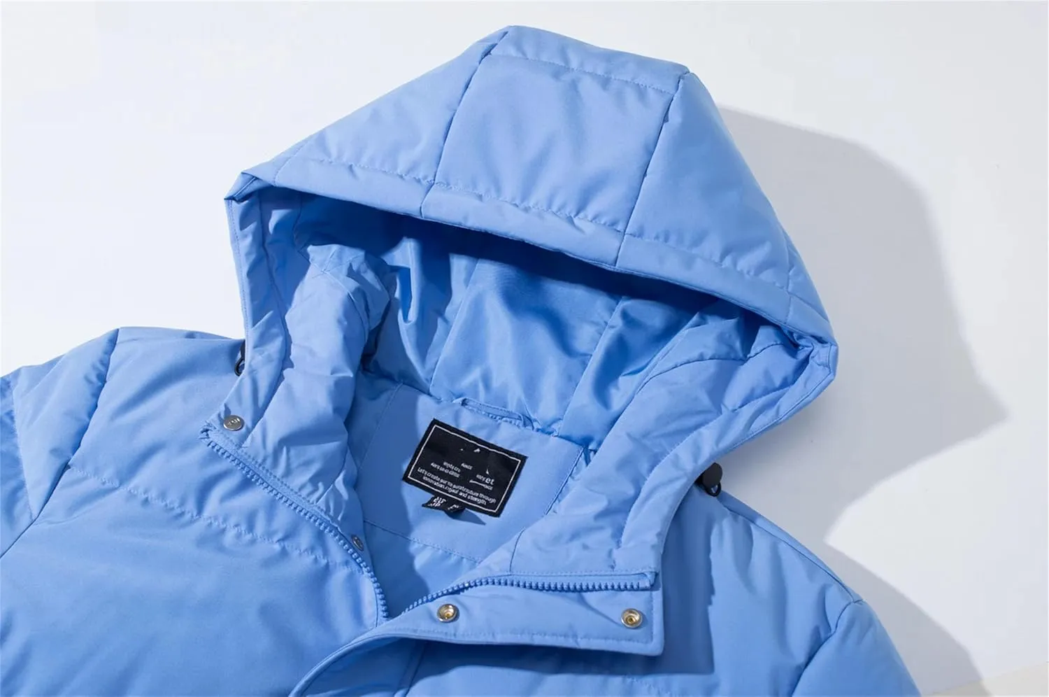 Mens Hooded Solid Color Zipper Cotton-Padded Lightweight Warm Quilted Parka Coat